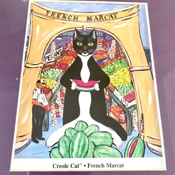 The Creole Cat Chamain O'Mahony Two Matted Prints French Marcat & Cat O’Brien’s